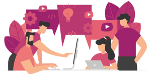 Illustration of dev team working together